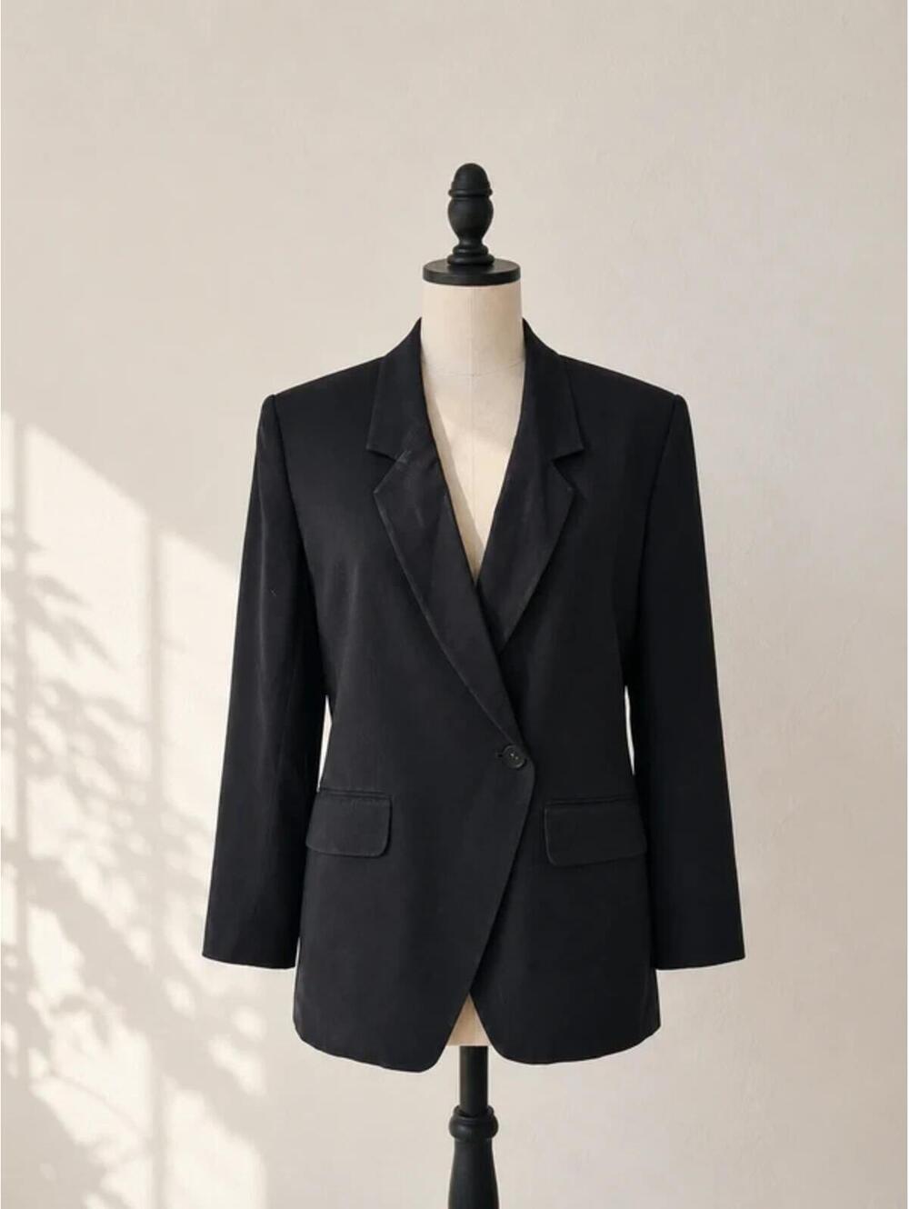 Vintage Jones New York Black Oversized Blazer Minimalist Office Jacket Size 10